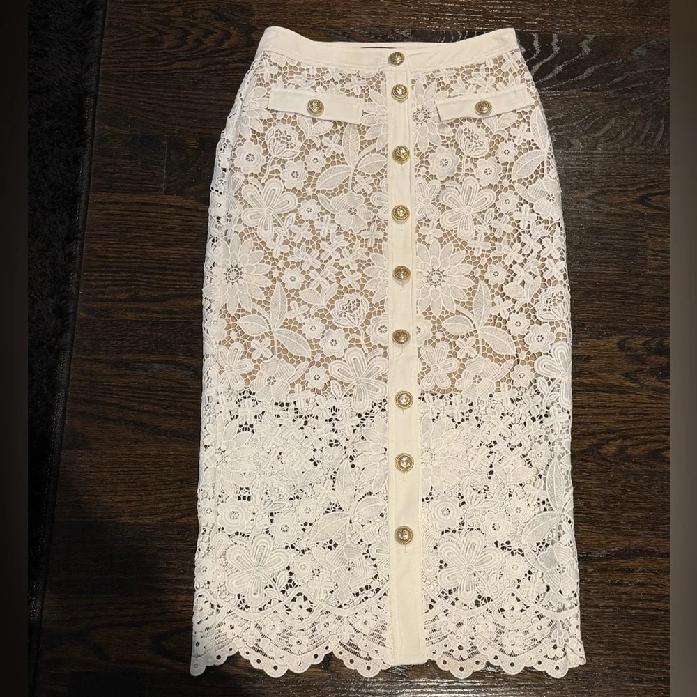 NEW Generation Love Elegant White Lace Button-Down Skirt - Picture 3 of 8